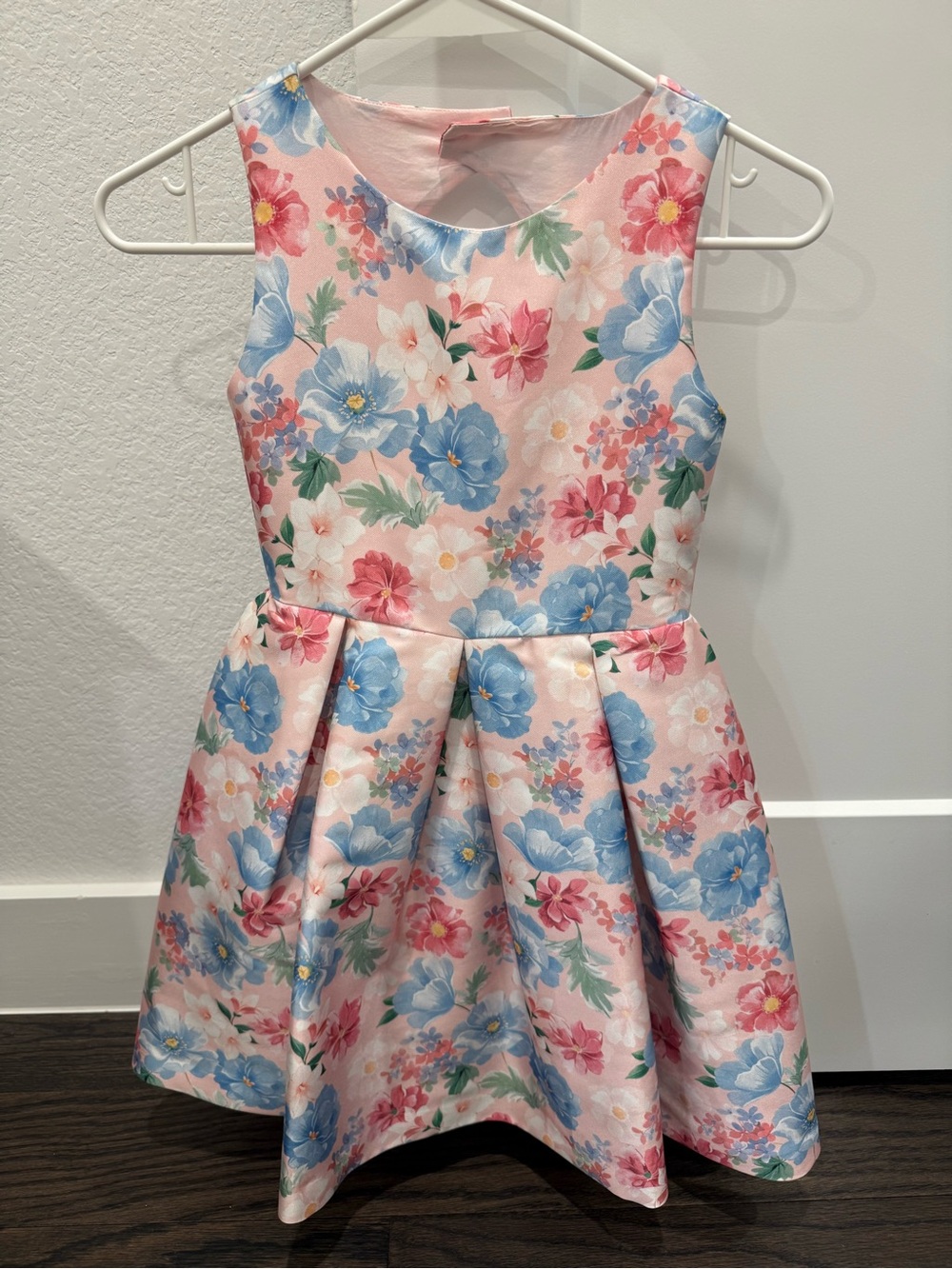 Sleeveless Pink Floral Fit & Flare Party Dress for Girls